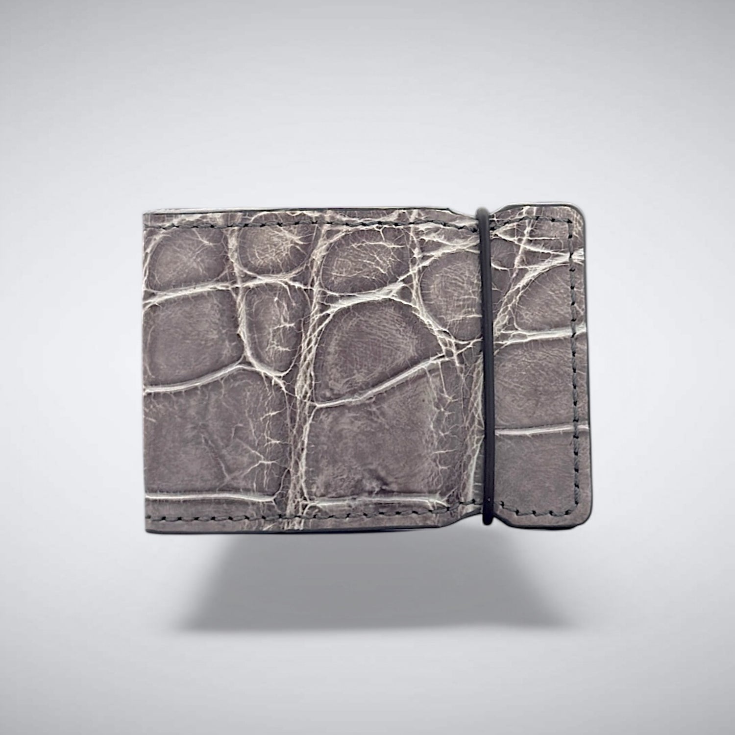 The DJ Cash Cover — Matte Grey Alligator with White Stitch