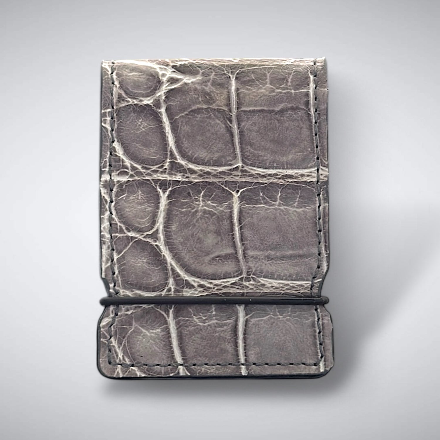 The DJ Cash Cover — Matte Grey Alligator with White Stitch