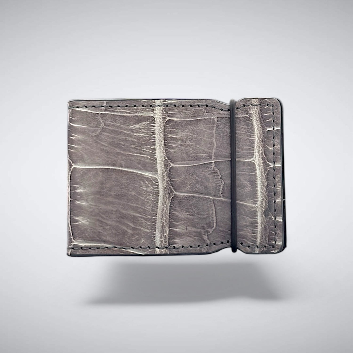 The DJ Cash Cover — Matte Grey Alligator with White Stitch