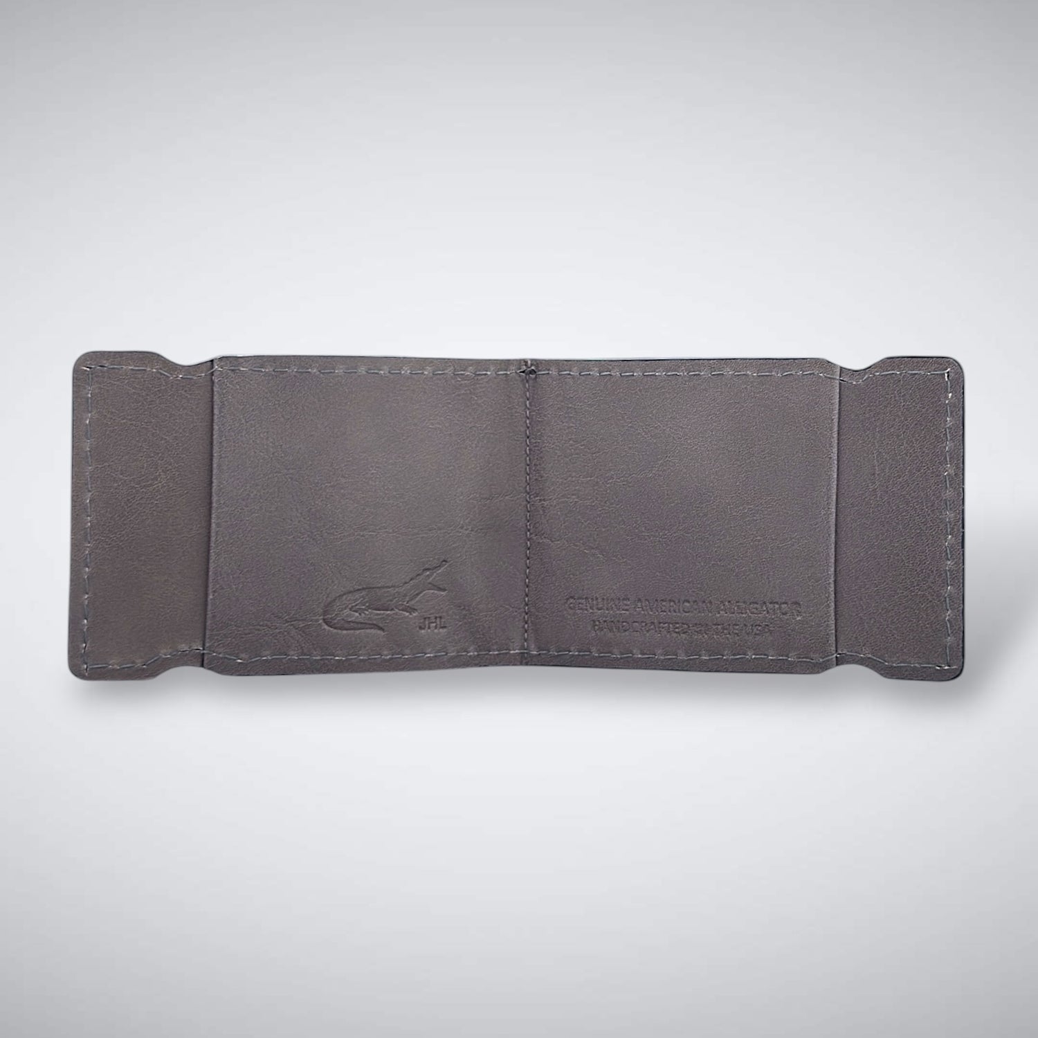 The DJ Cash Cover — Matte Grey Alligator with White Stitch