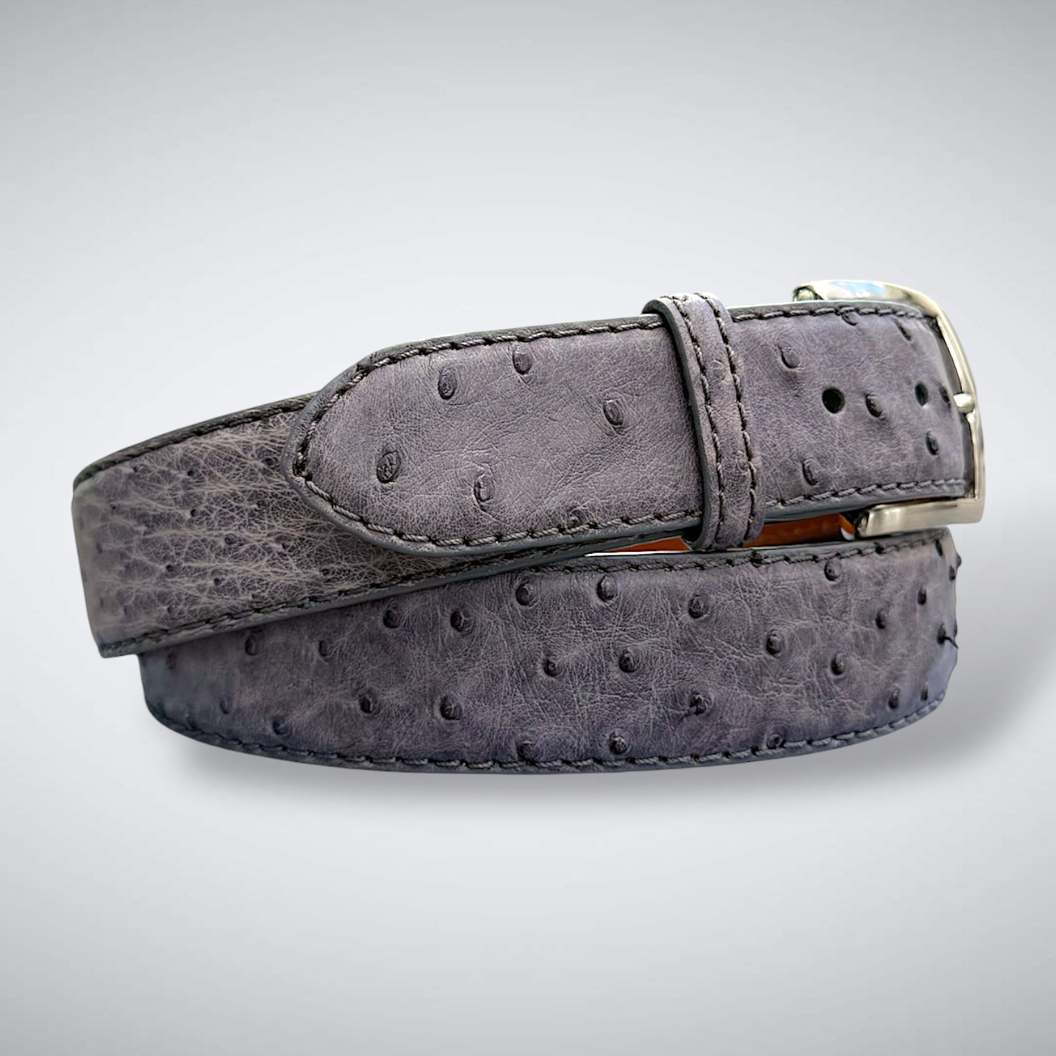 Ready To Ship Ostrich Quill Belt: Grey Hawk 1.5" width