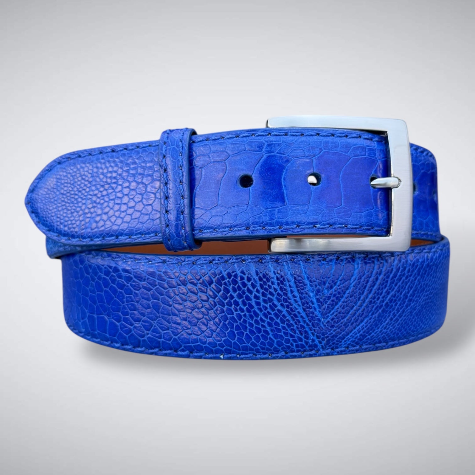 Ready To Ship Ostrich Shin Belt: Royal Blue (Width 1.5")