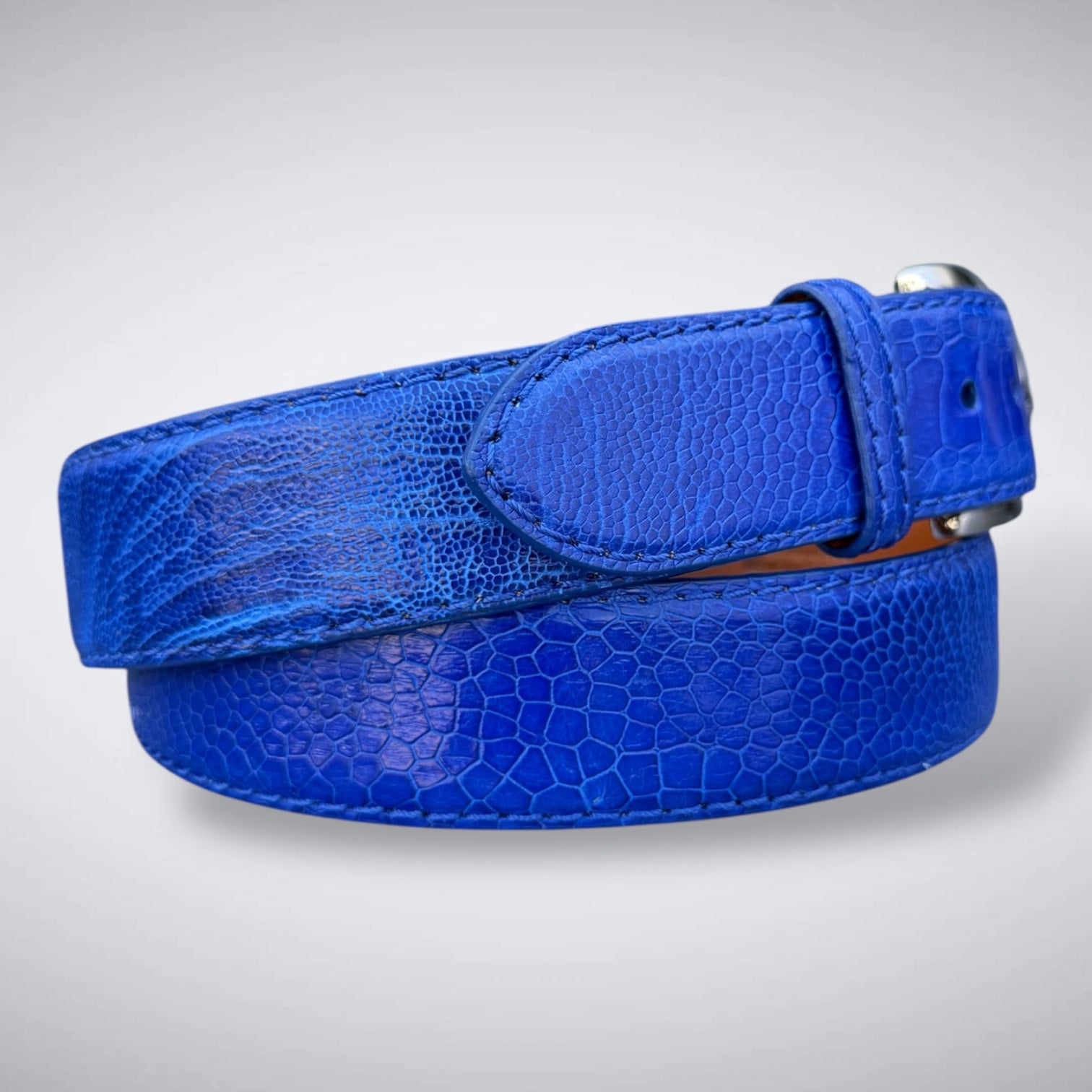 Ready To Ship Ostrich Shin Belt: Royal Blue (Width 1.5")