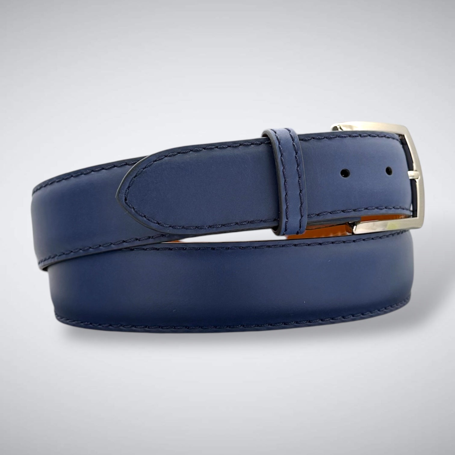 Ready To Ship Italian Calf Belt: Shinnecock Blue (1.5 Width)