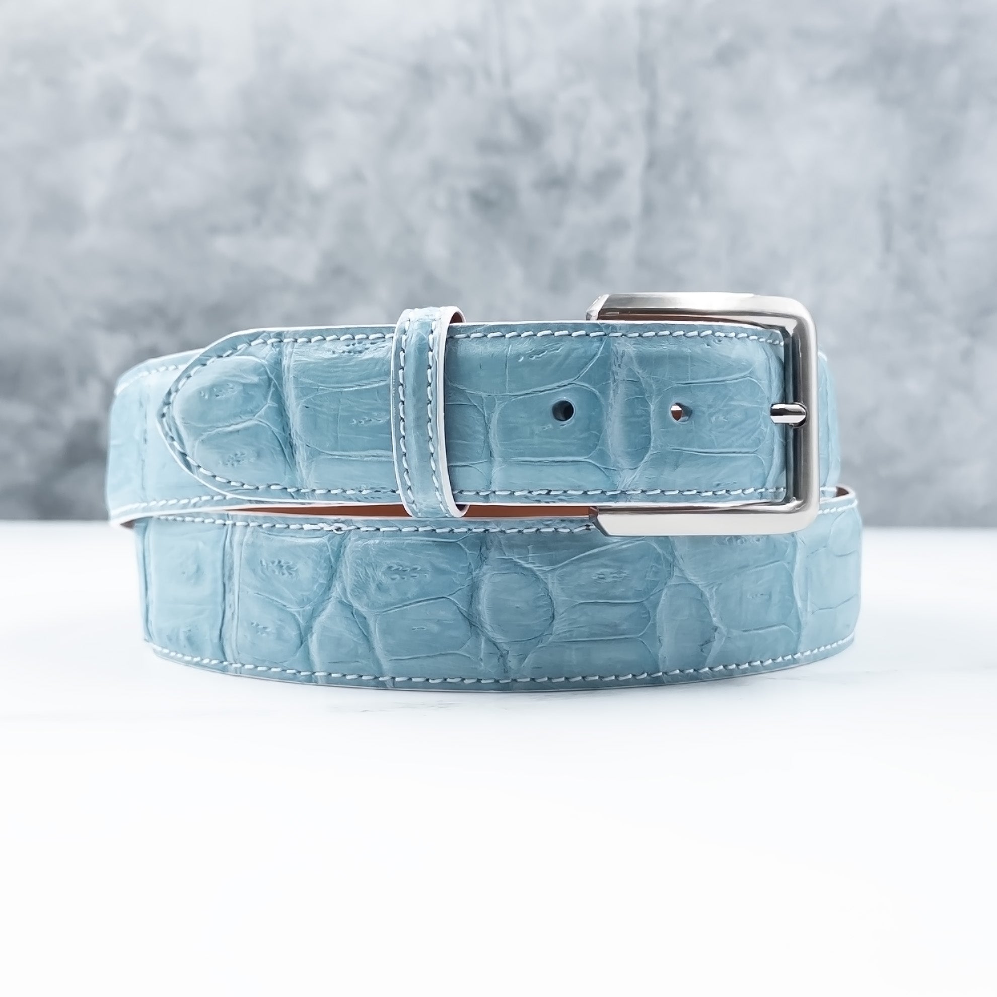 Matte Caiman Tail Belt: Sky Blue