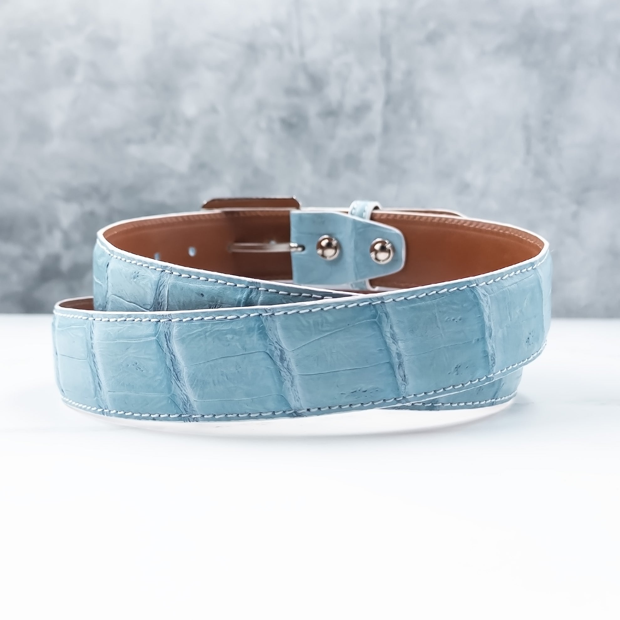 Matte Caiman Tail Belt: Sky Blue