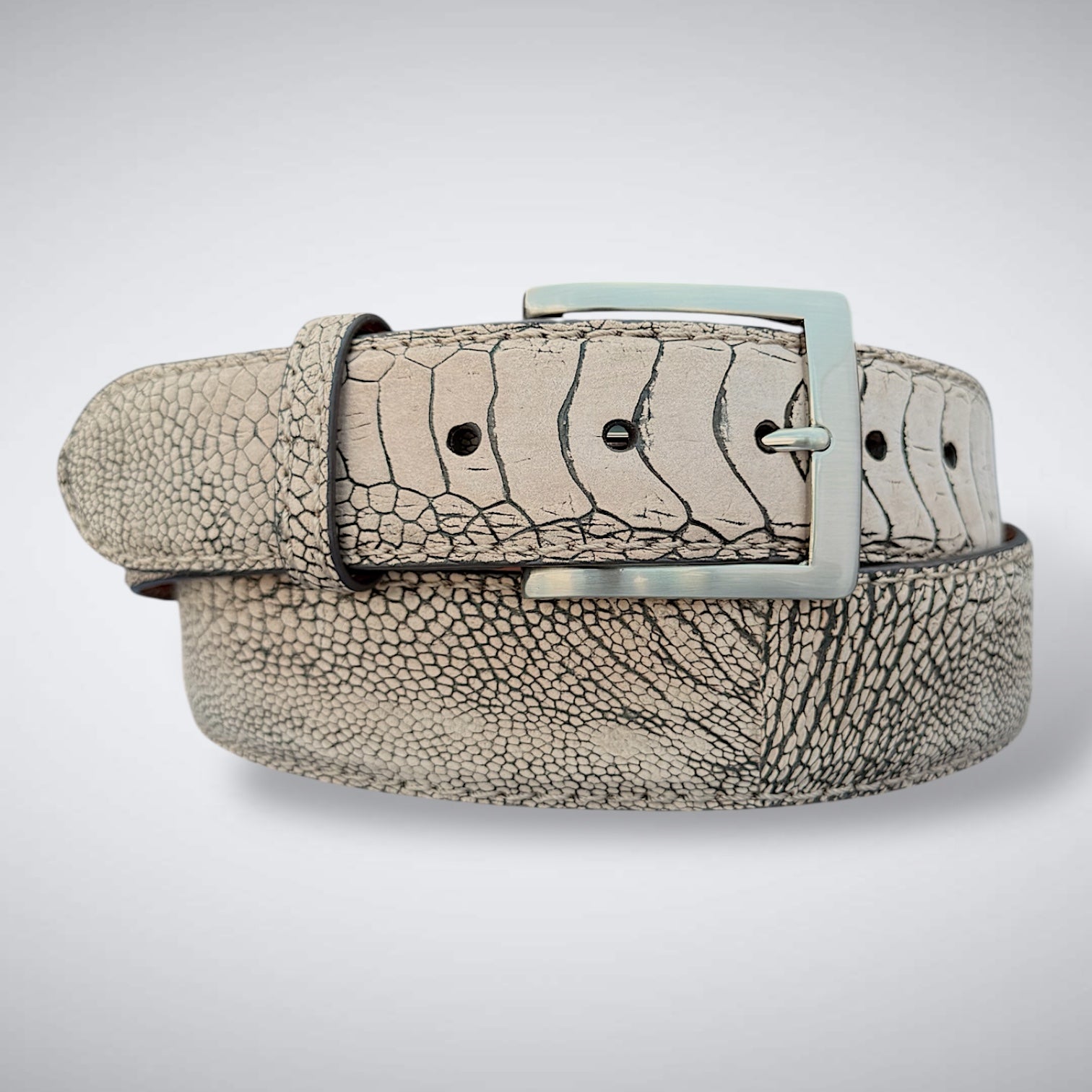 Ready To Ship Ostrich Shin Belt: Suede Tan