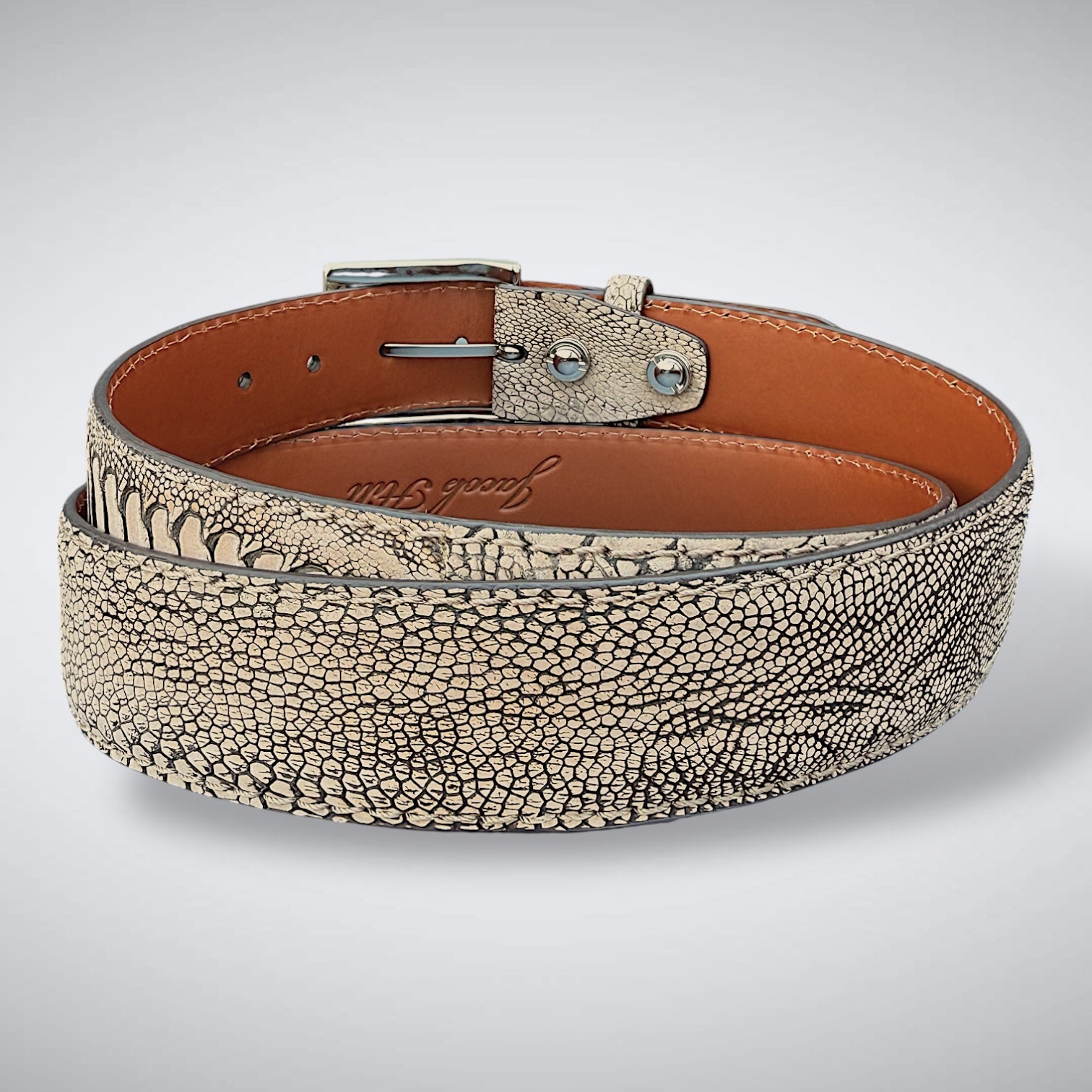 Ready To Ship Ostrich Shin Belt: Suede Tan