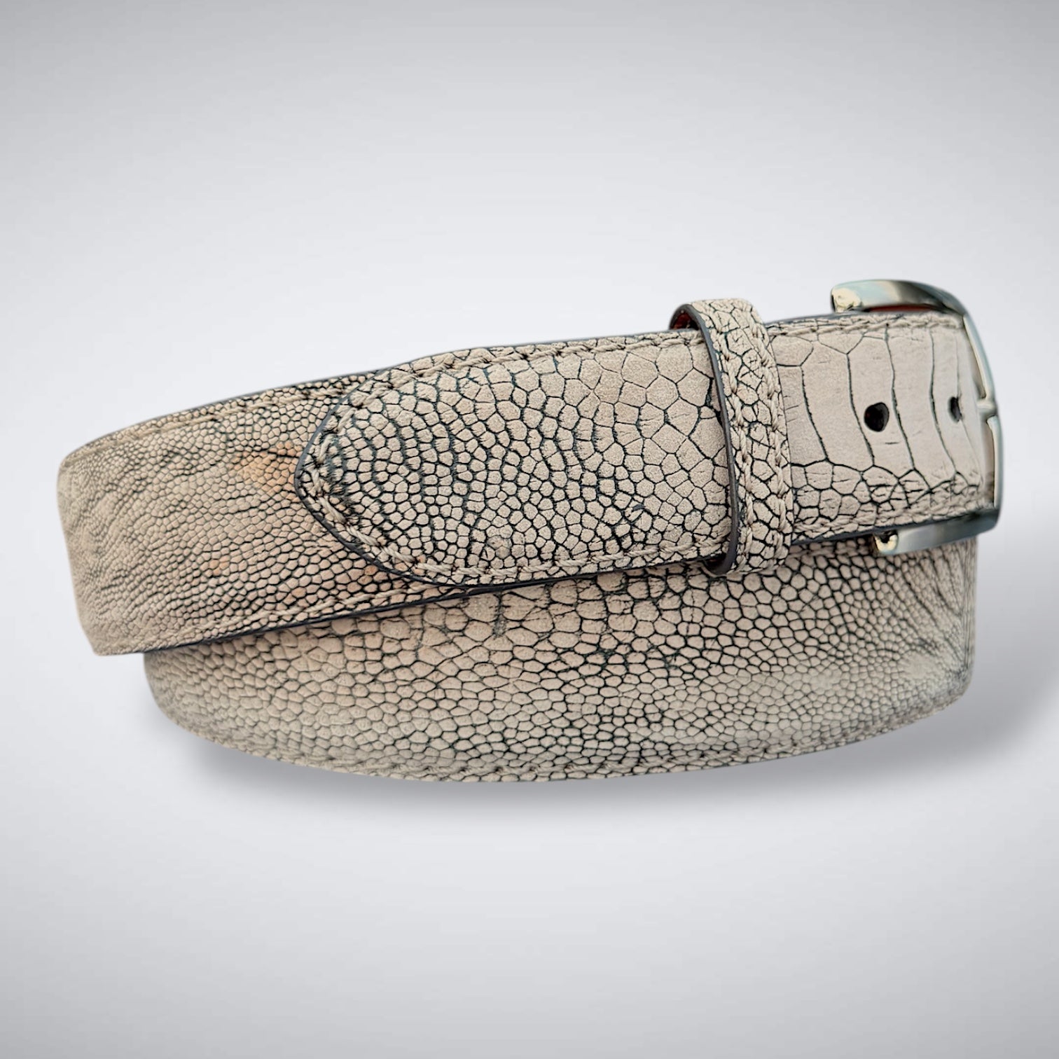 Ready To Ship Ostrich Shin Belt: Suede Tan