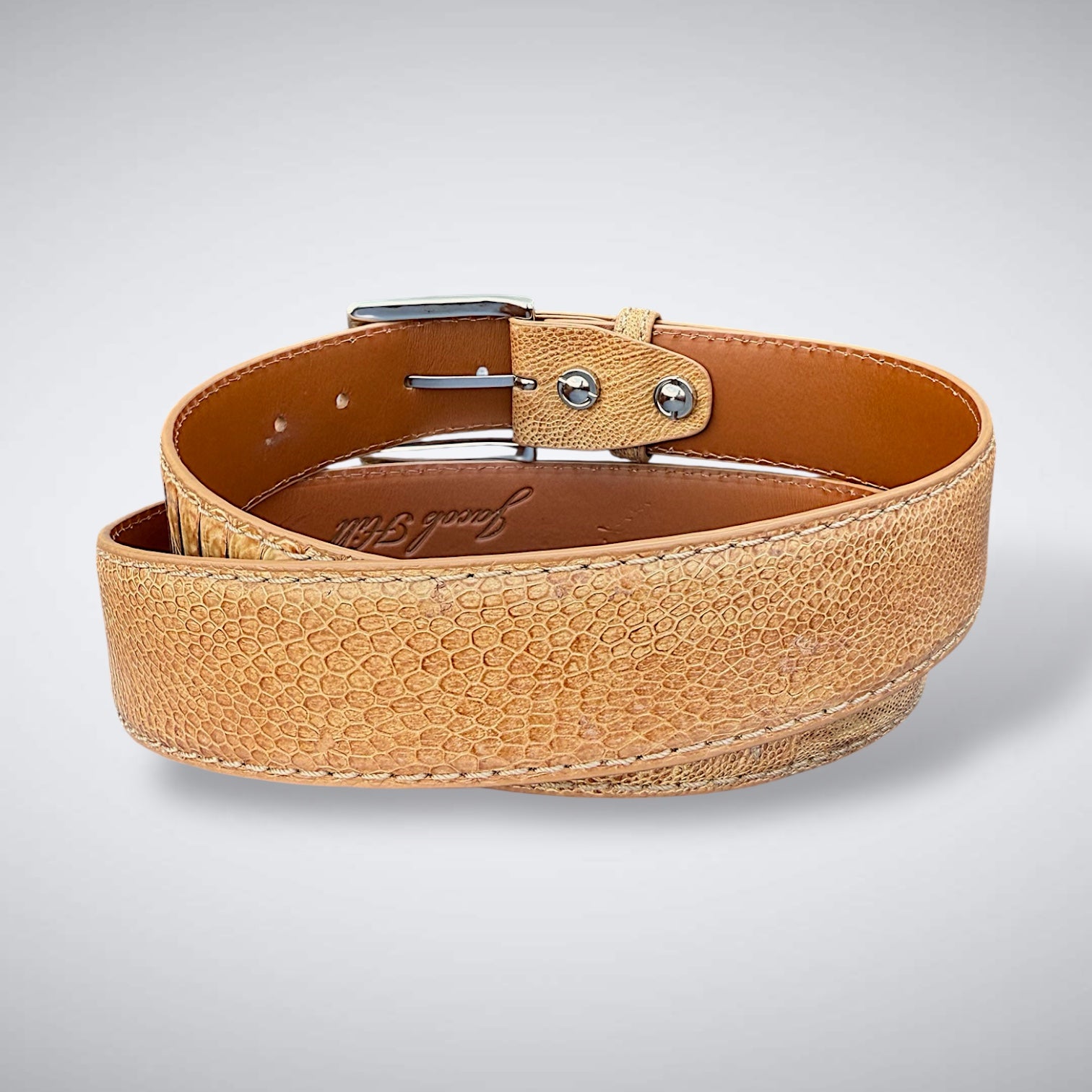 Ready To Ship Ostrich Shin Belt: Tan (Width 1.5")