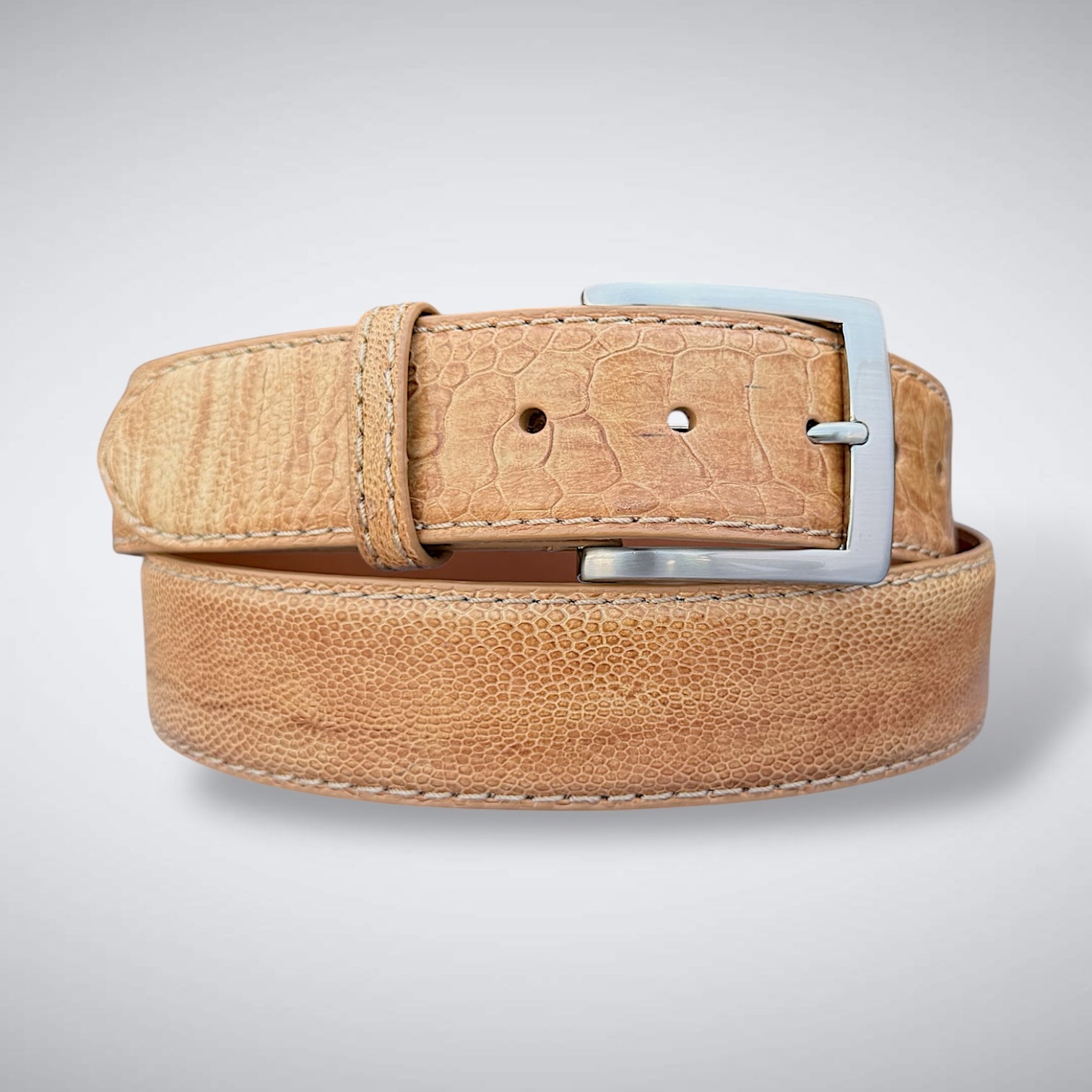 Ready To Ship Ostrich Shin Belt: Tan (Width 1.5")