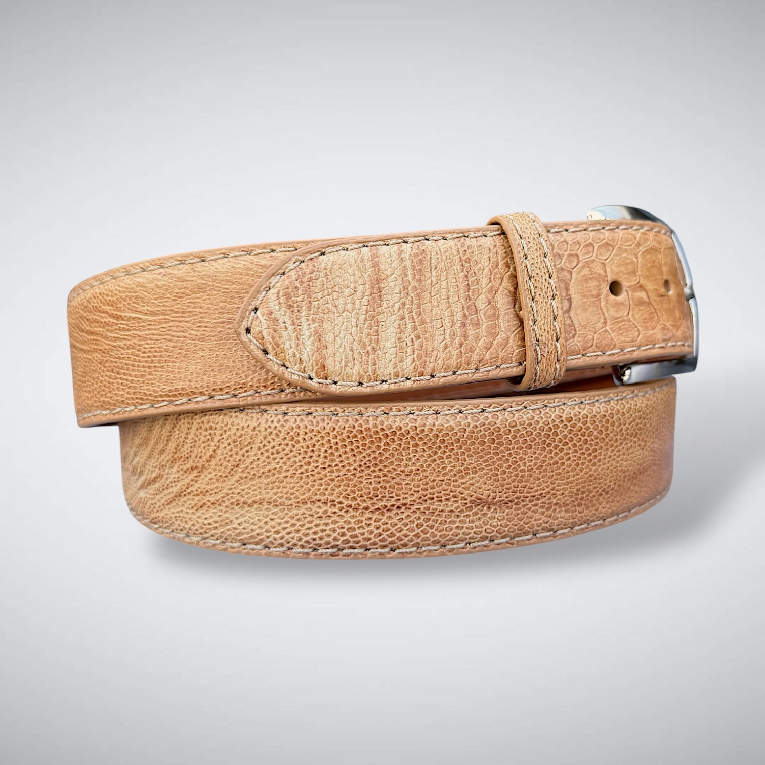 Ready To Ship Ostrich Shin Belt: Tan (Width 1.5")