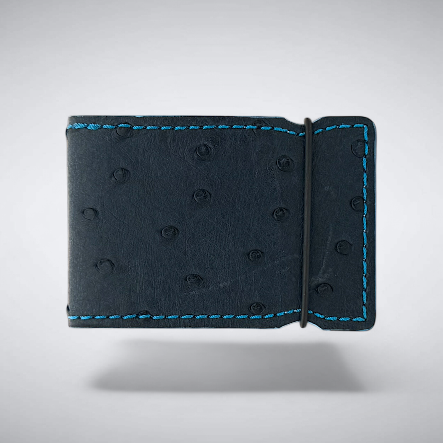 The Daly Cash Cover — Navy Ostrich Quill with Sky Blue Stitch