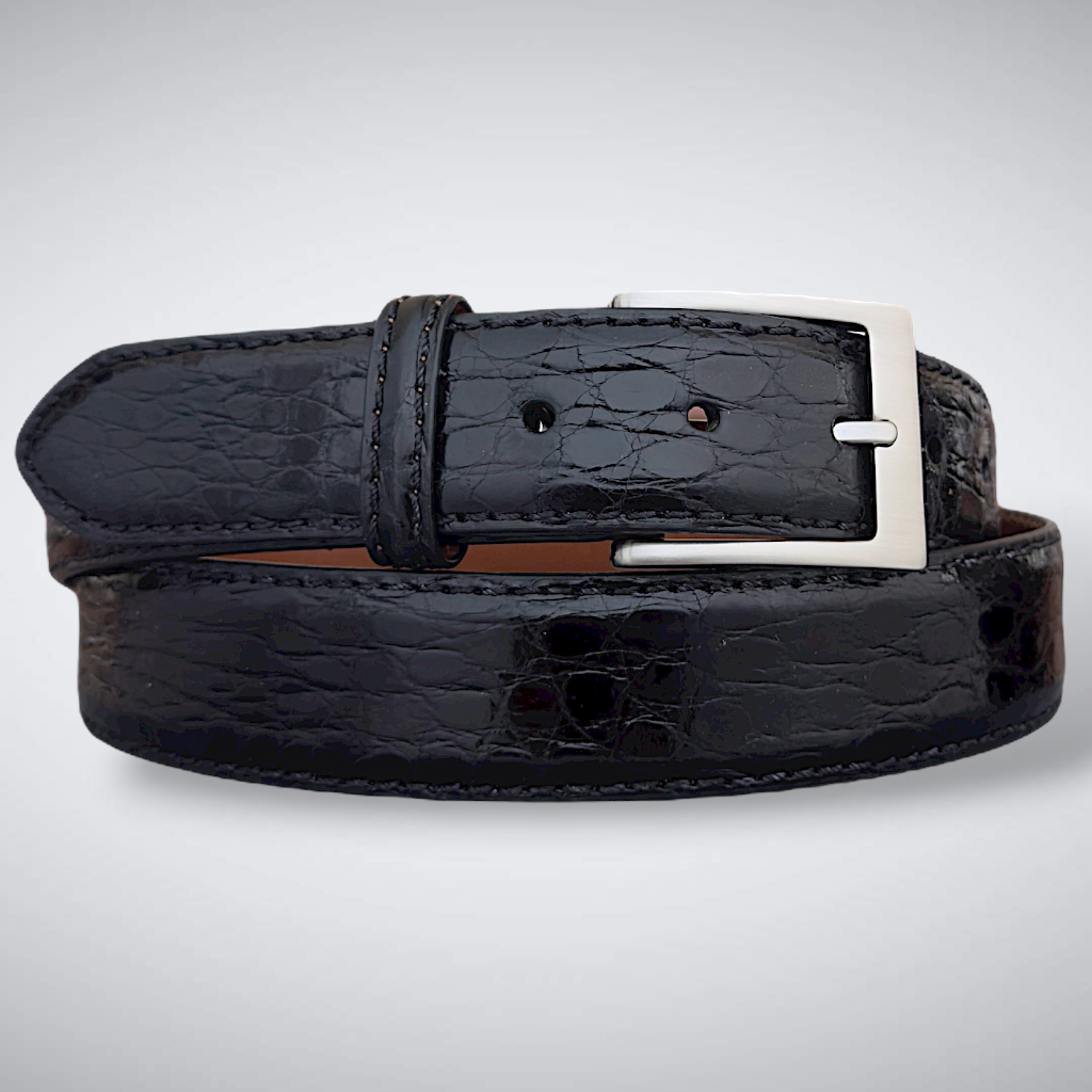 Vanderbilt Glazed Crocodile Belt (Black Tonal Stitch)