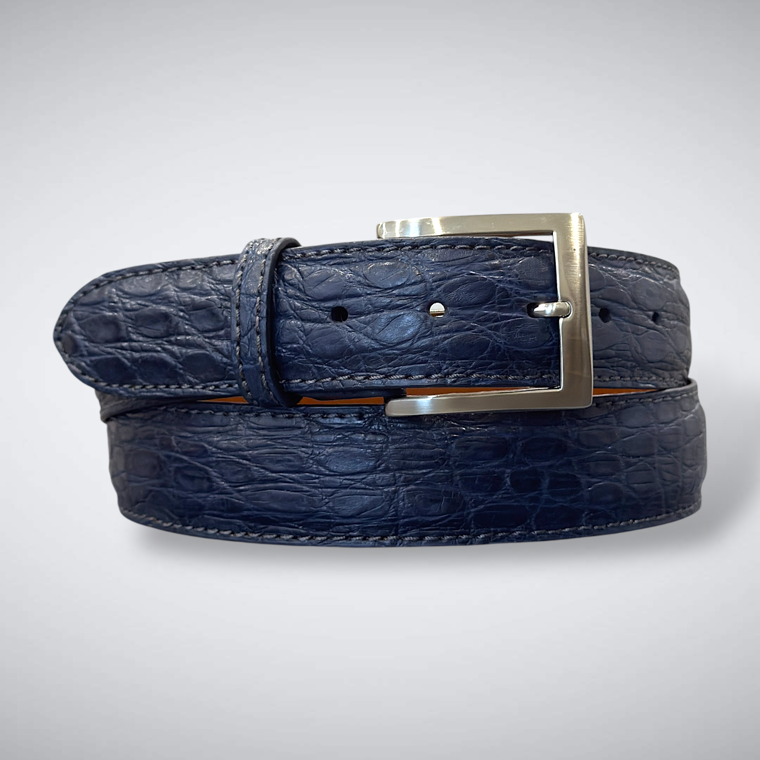 Versailles Crocodile Flank Belt (Navy Grey Stitch)