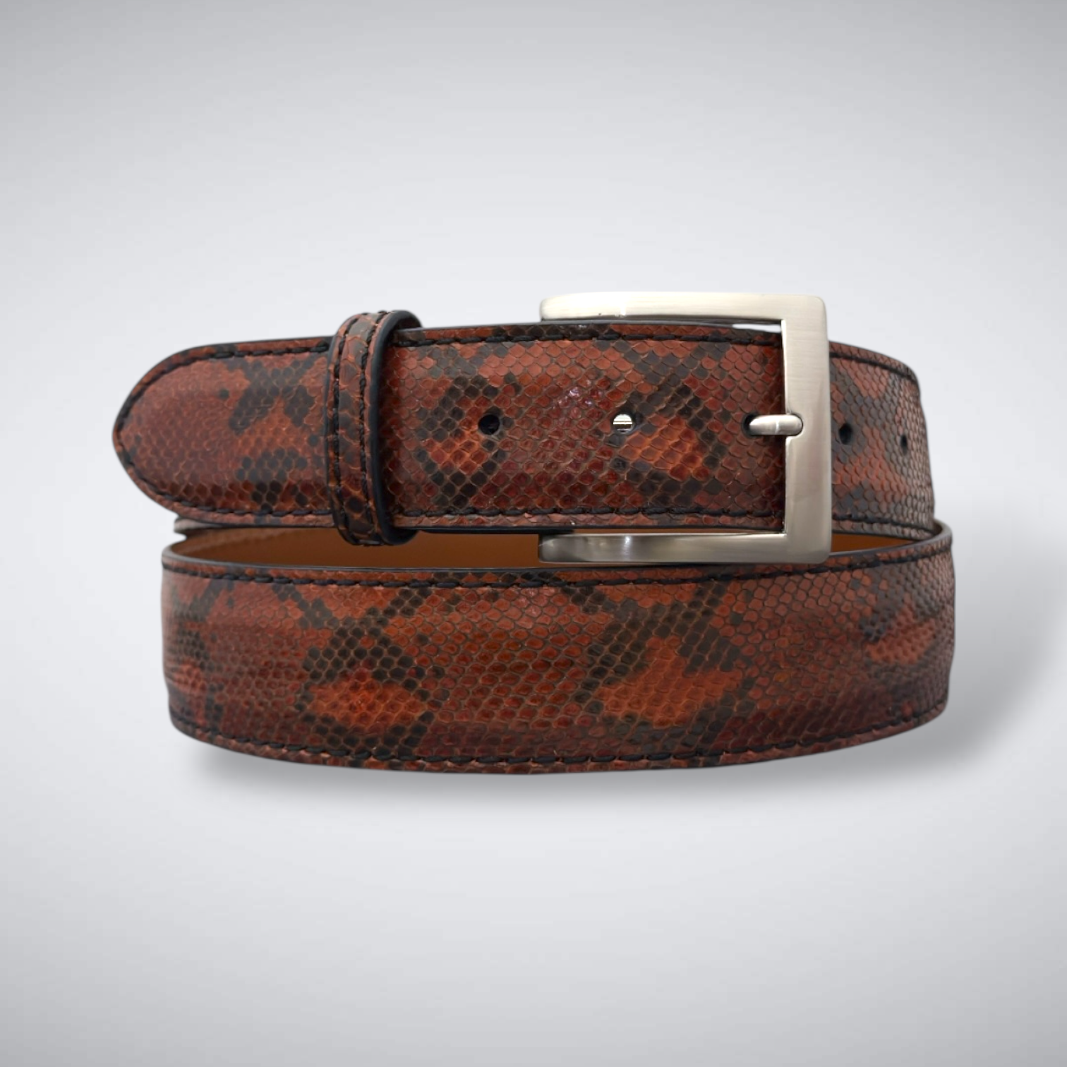 Zanzibar Python Belt – Glazed Cognac Tonal Stitch | Jacob Hill Leather