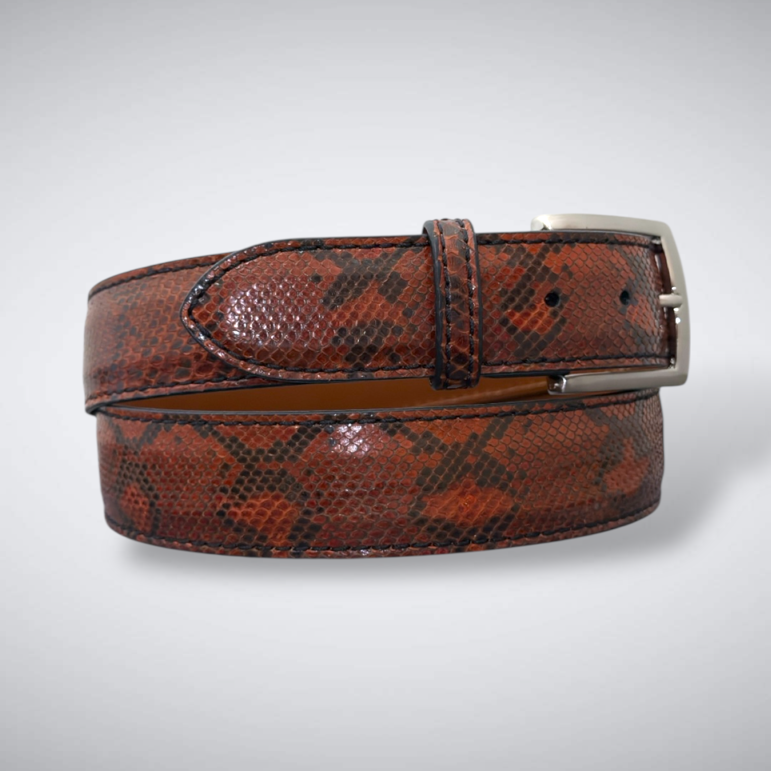 Zanzibar Python Belt – Glazed Cognac (Tonal Stitch)
