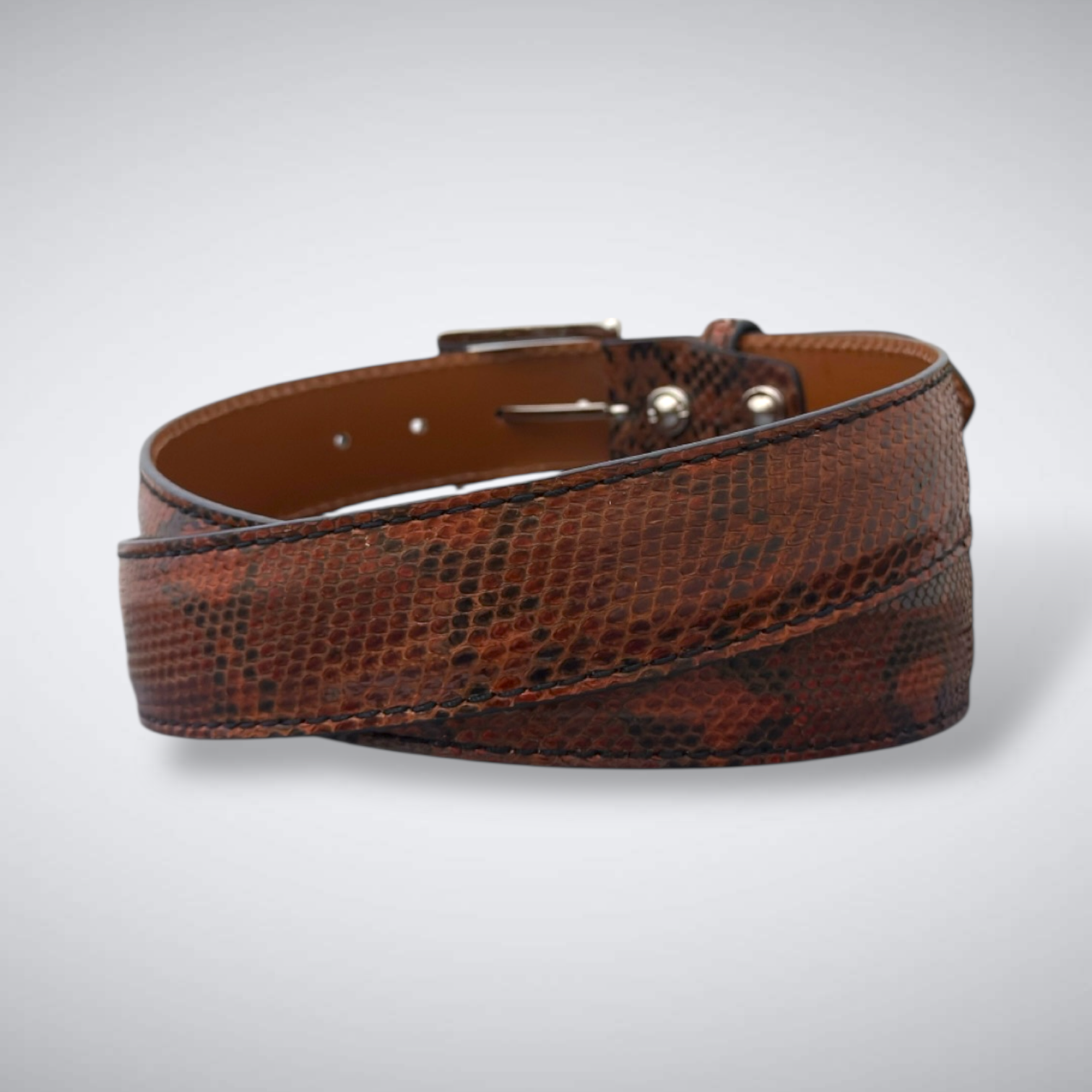 Zanzibar Python Belt – Glazed Cognac (Tonal Stitch)