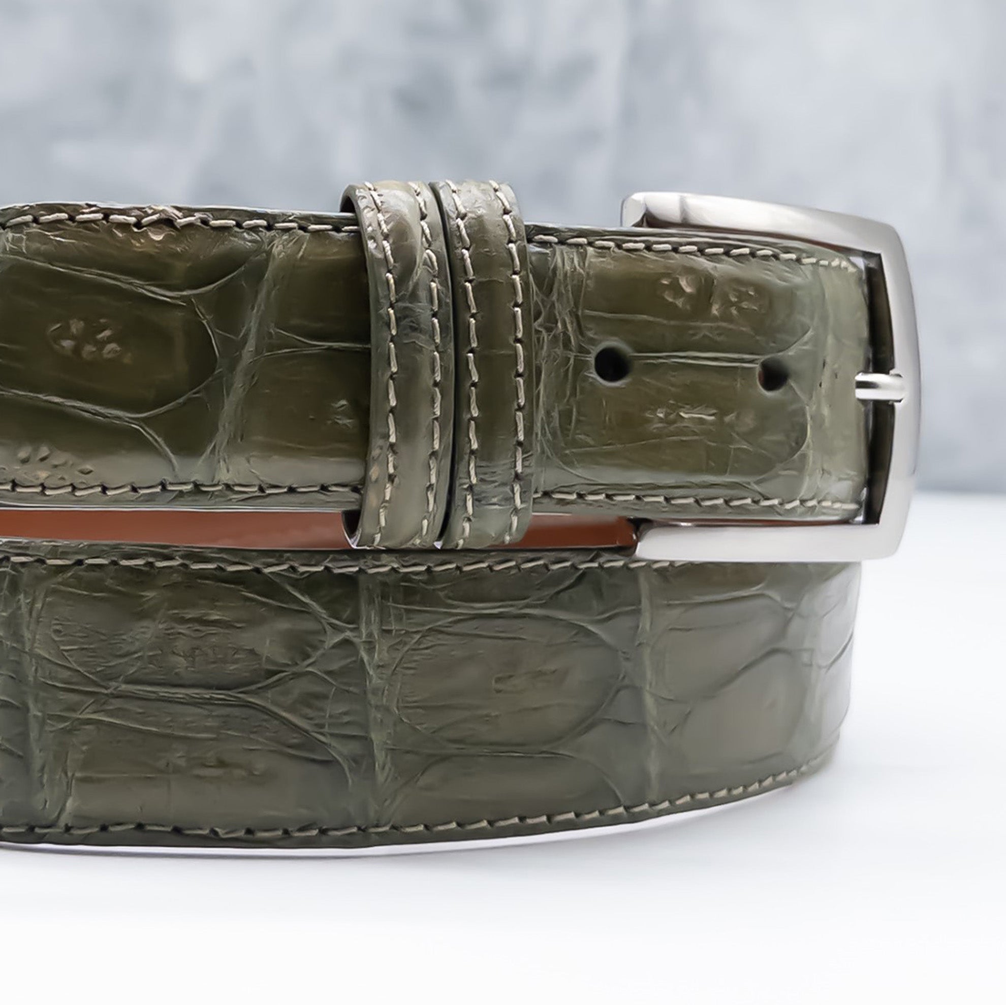 Matte Caiman Tail Belt: Olive Green