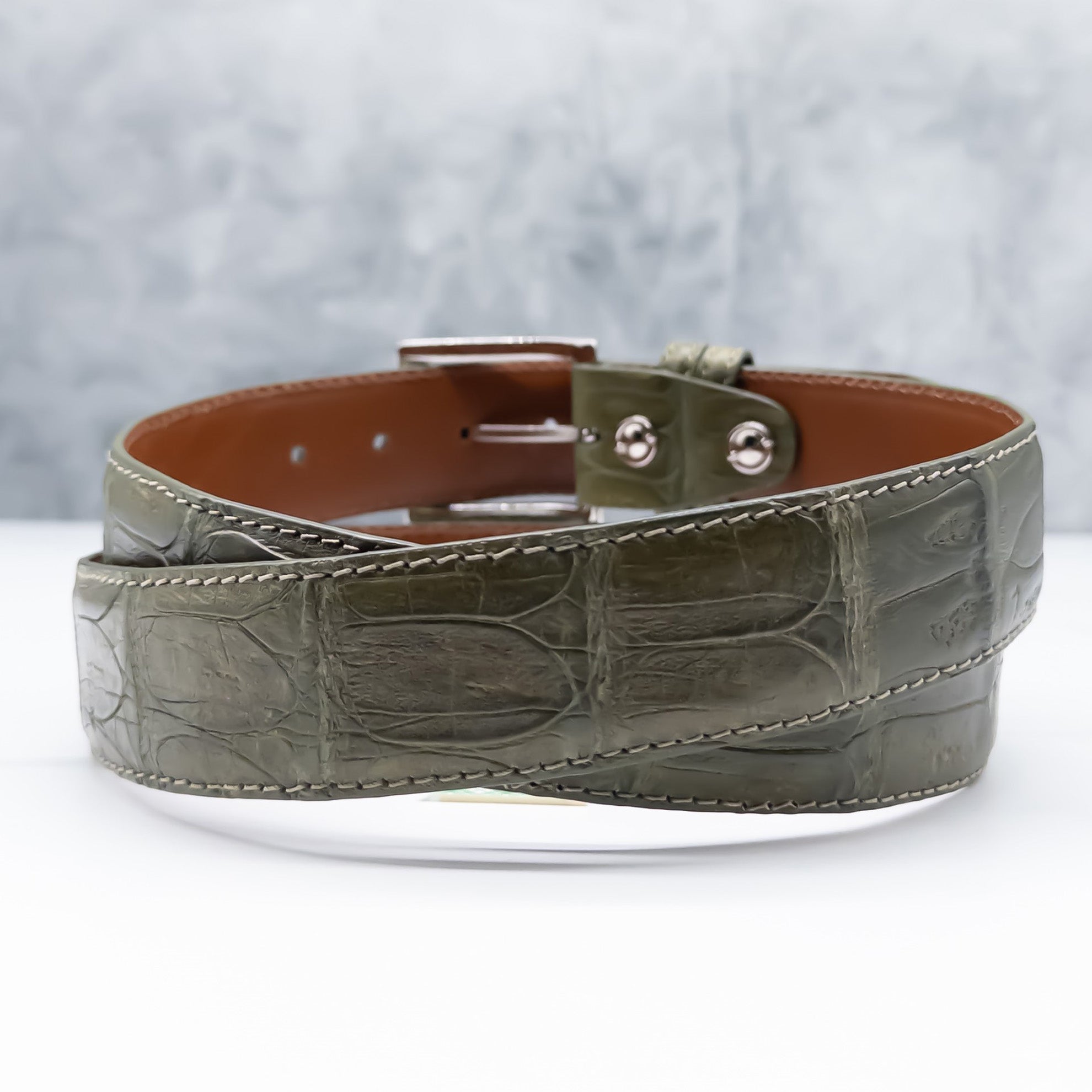 Matte Caiman Tail Belt: Olive Green