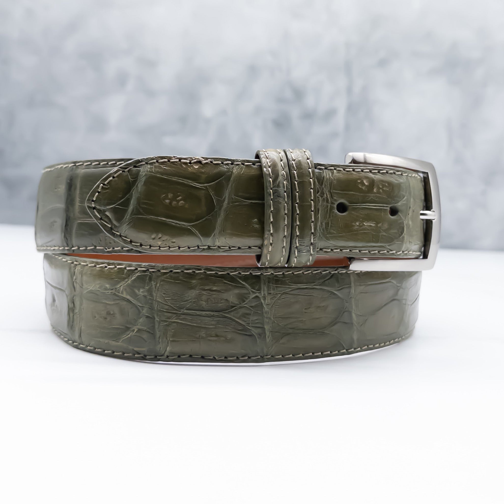 Matte Caiman Tail Belt: Olive Green