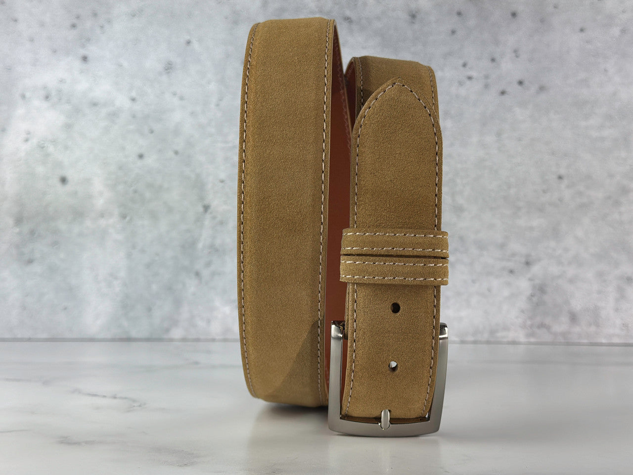 Italian Suede Calf Belt: Tan