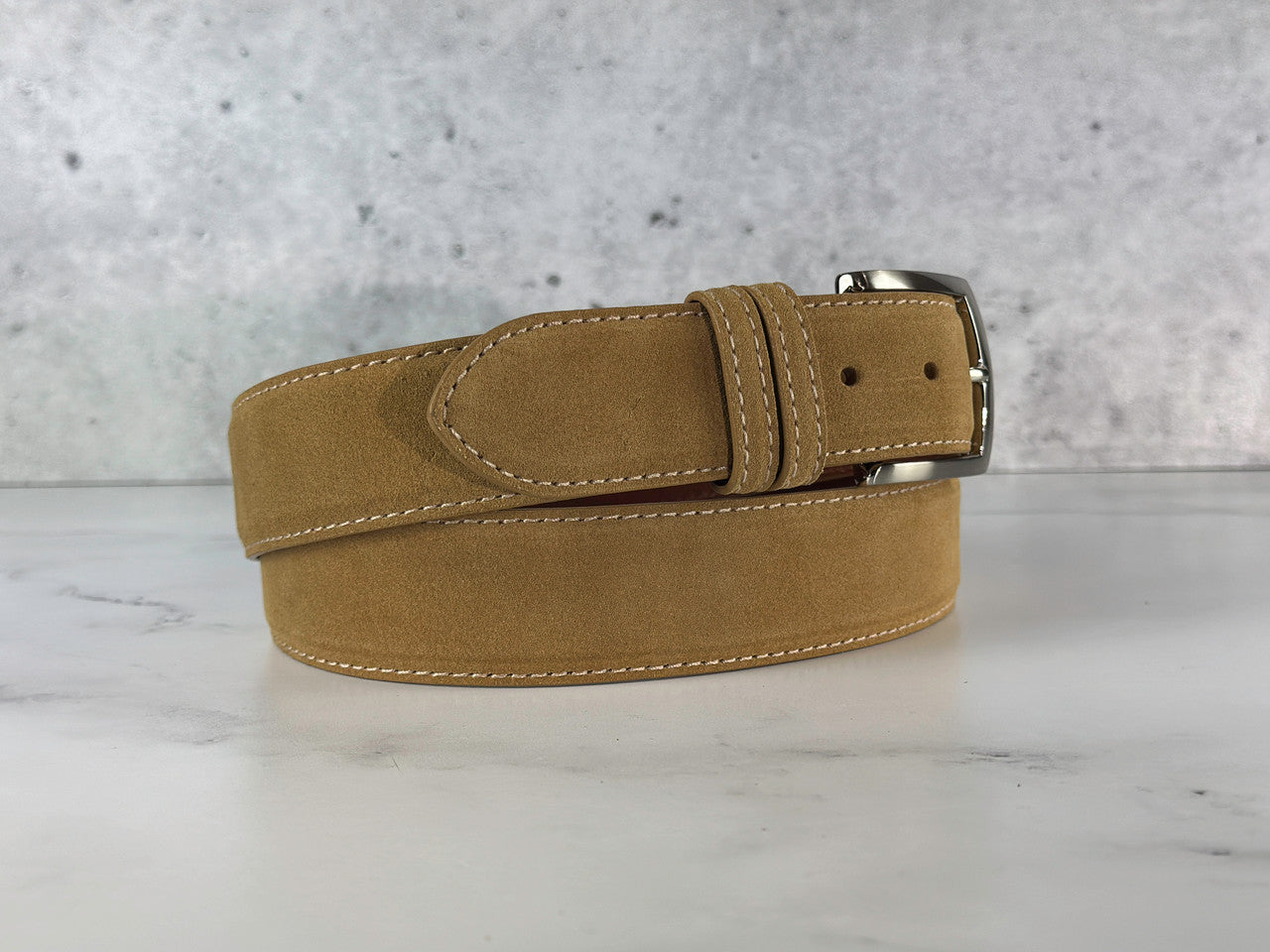 Italian Suede Calf Belt: Tan