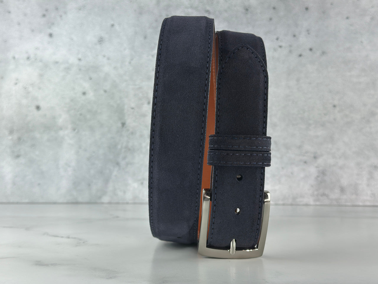 Italian Suede Calf Belt: Navy