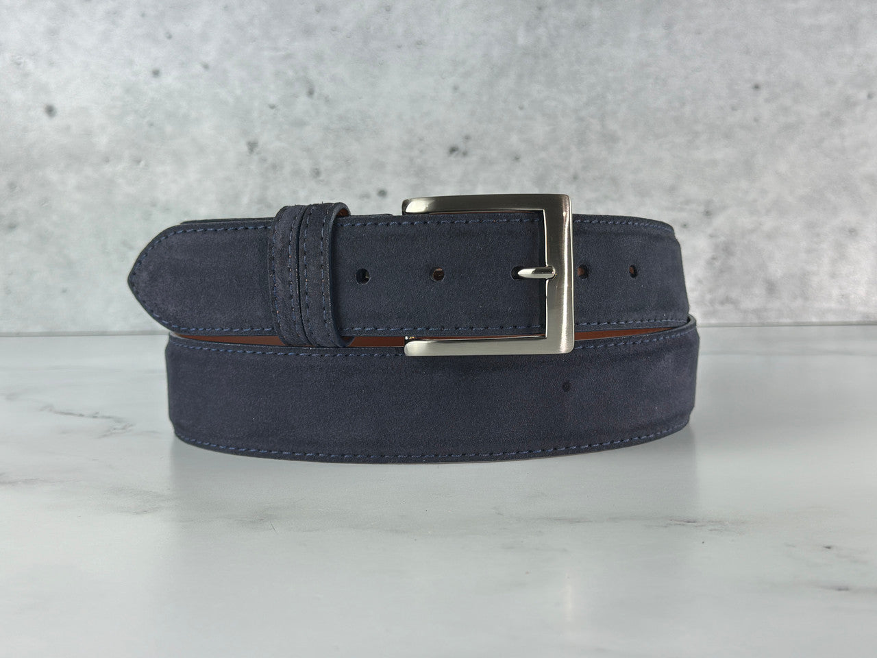 Italian Suede Calf Belt: Navy