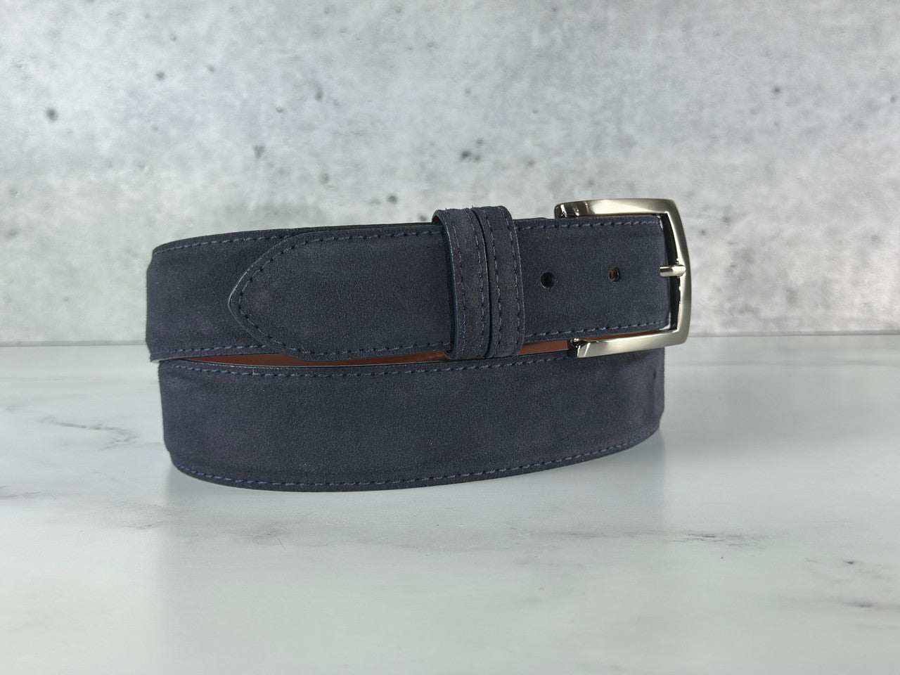 Italian Suede Calf Belt: Navy