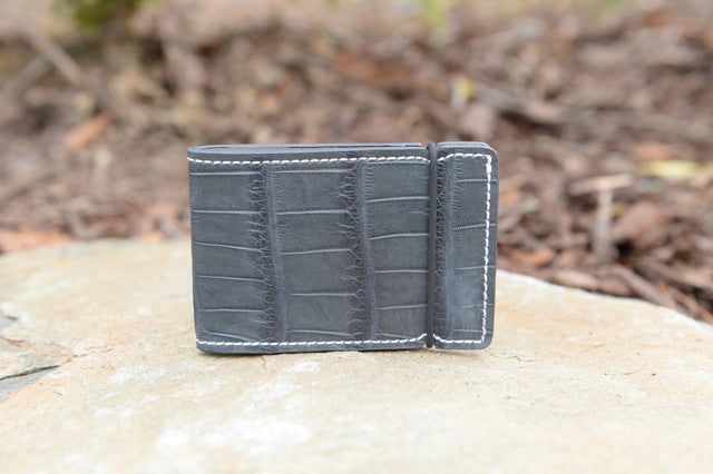 Alligator Cash Cover: Matte Grey w/ white stitch
