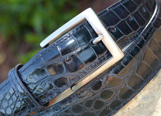 Glazed Argentine Caiman Flank Belt Navy