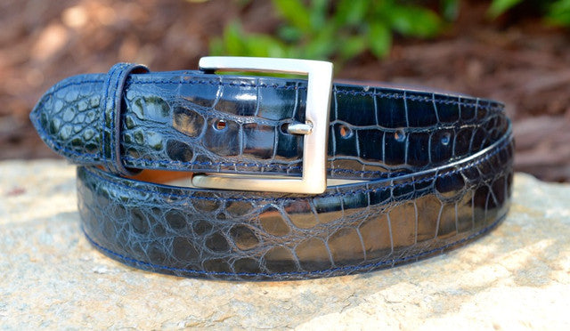 Glazed Argentine Caiman Flank Belt Navy