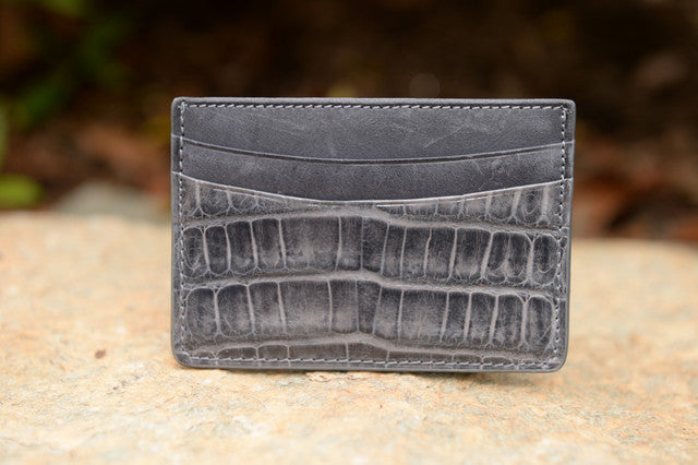 Glazed Crocodile Card Case: Grey