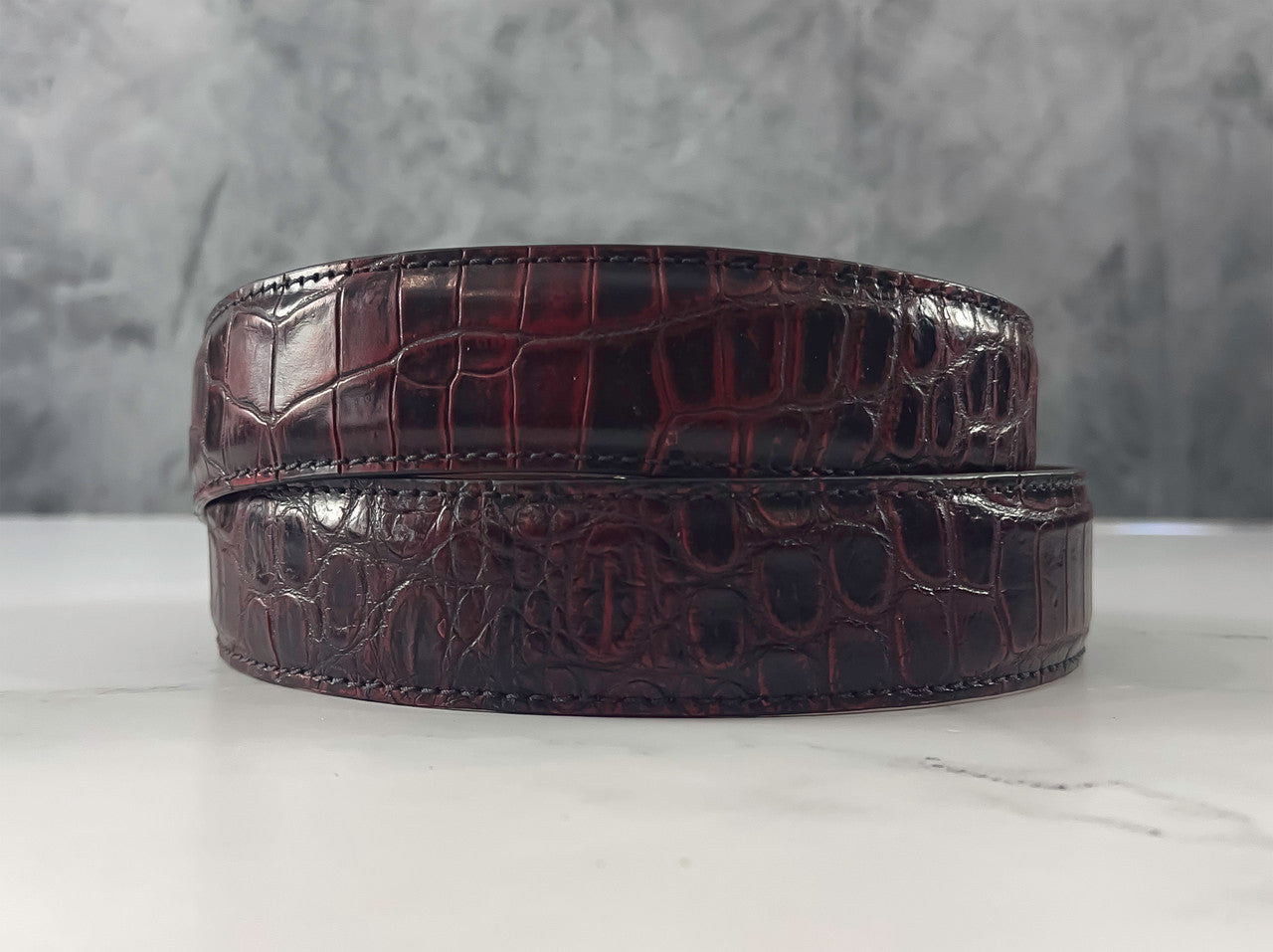 Hand-Dyed Single-Piece American Alligator Belt: Black Cherry
