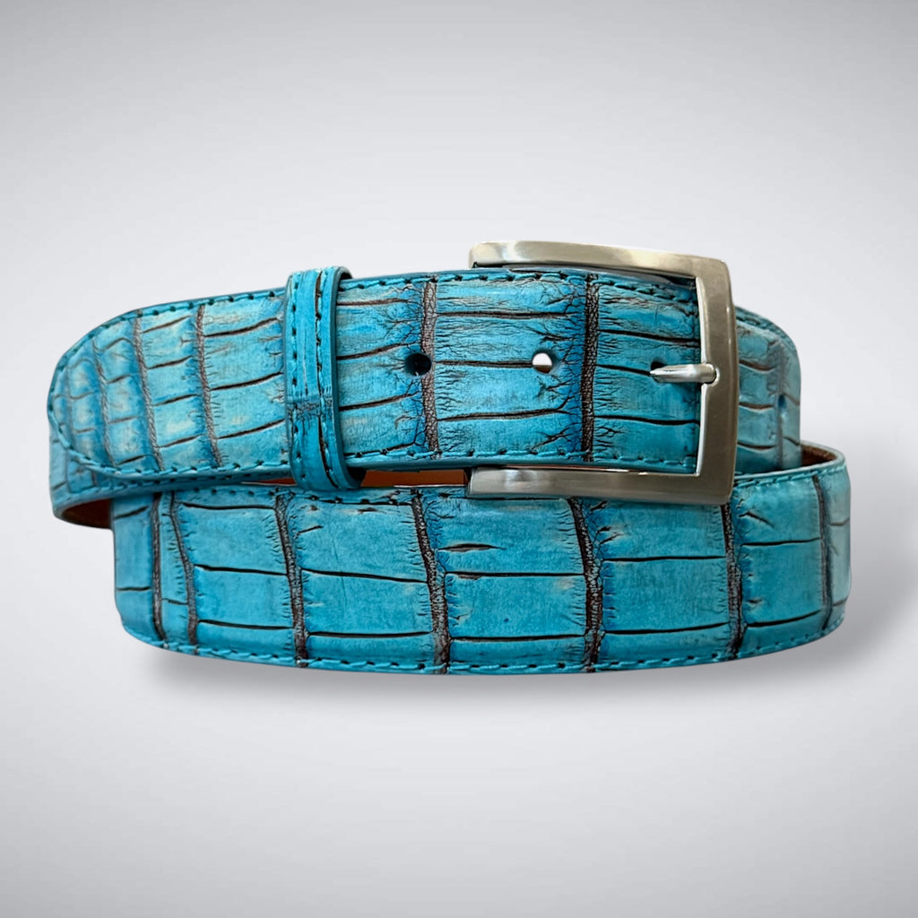 Ready To Ship Alligator Belt: Delta Blue  (1.5 Width)