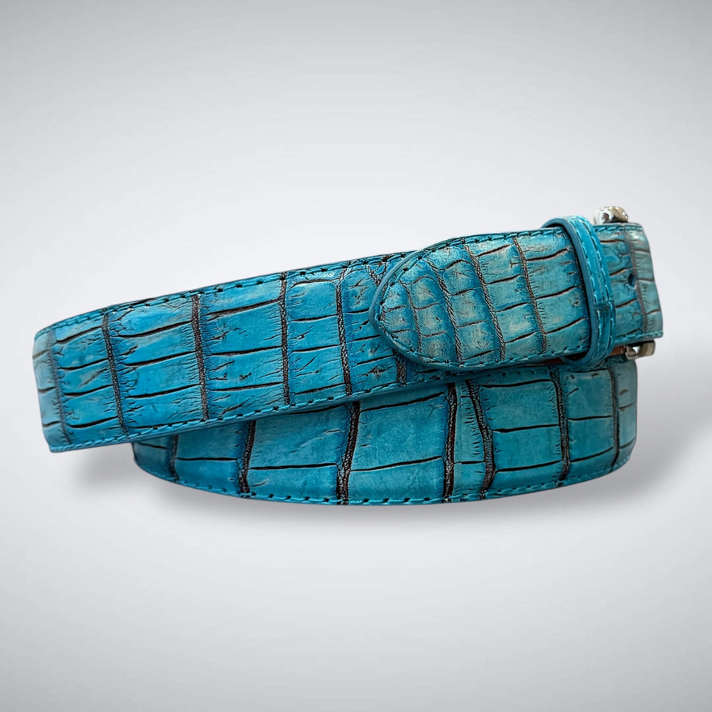 Ready To Ship Alligator Belt: Delta Blue  (1.5 Width)