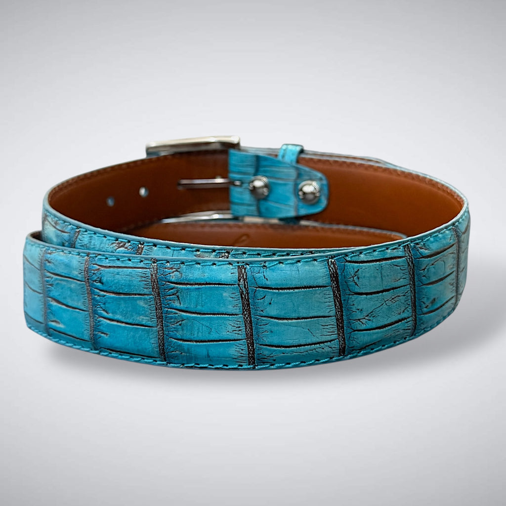 Ready To Ship Alligator Belt: Delta Blue  (1.5 Width)