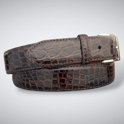 Astor Crocodile Belt (Brown Tonal Stitch)