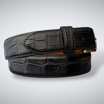 Matte Single-Piece American Alligator Belt: Black