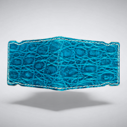Biscayne Cash Cover – Blue Crocodile with White Stitch