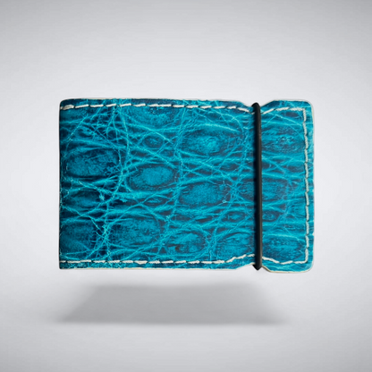 Biscayne Cash Cover – Blue Crocodile with White Stitch