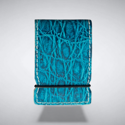 Biscayne Cash Cover – Blue Crocodile with White Stitch