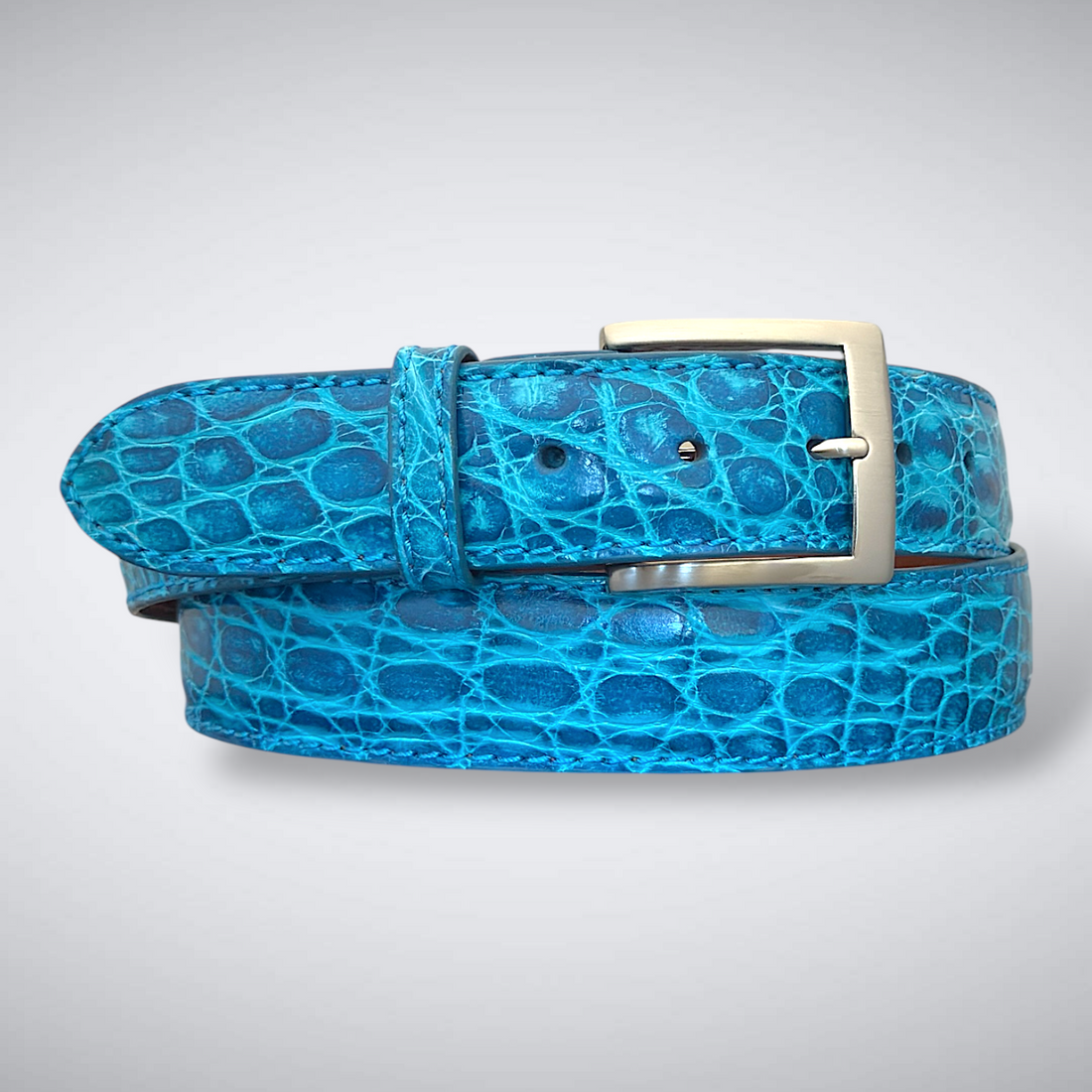Biscayne Classic – Blue Crocodile Belt with Tonal Stitch