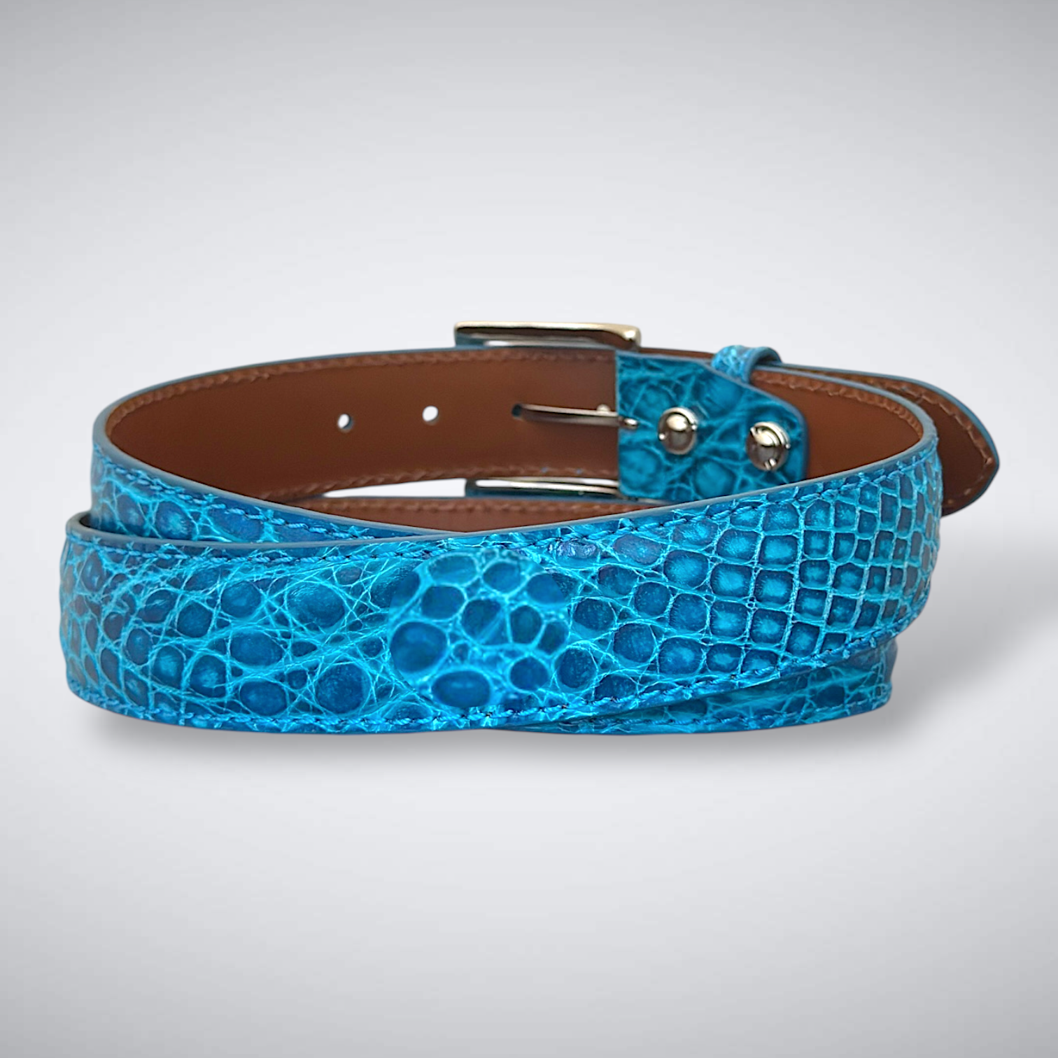 Biscayne Classic – Blue Crocodile Belt with Tonal Stitch