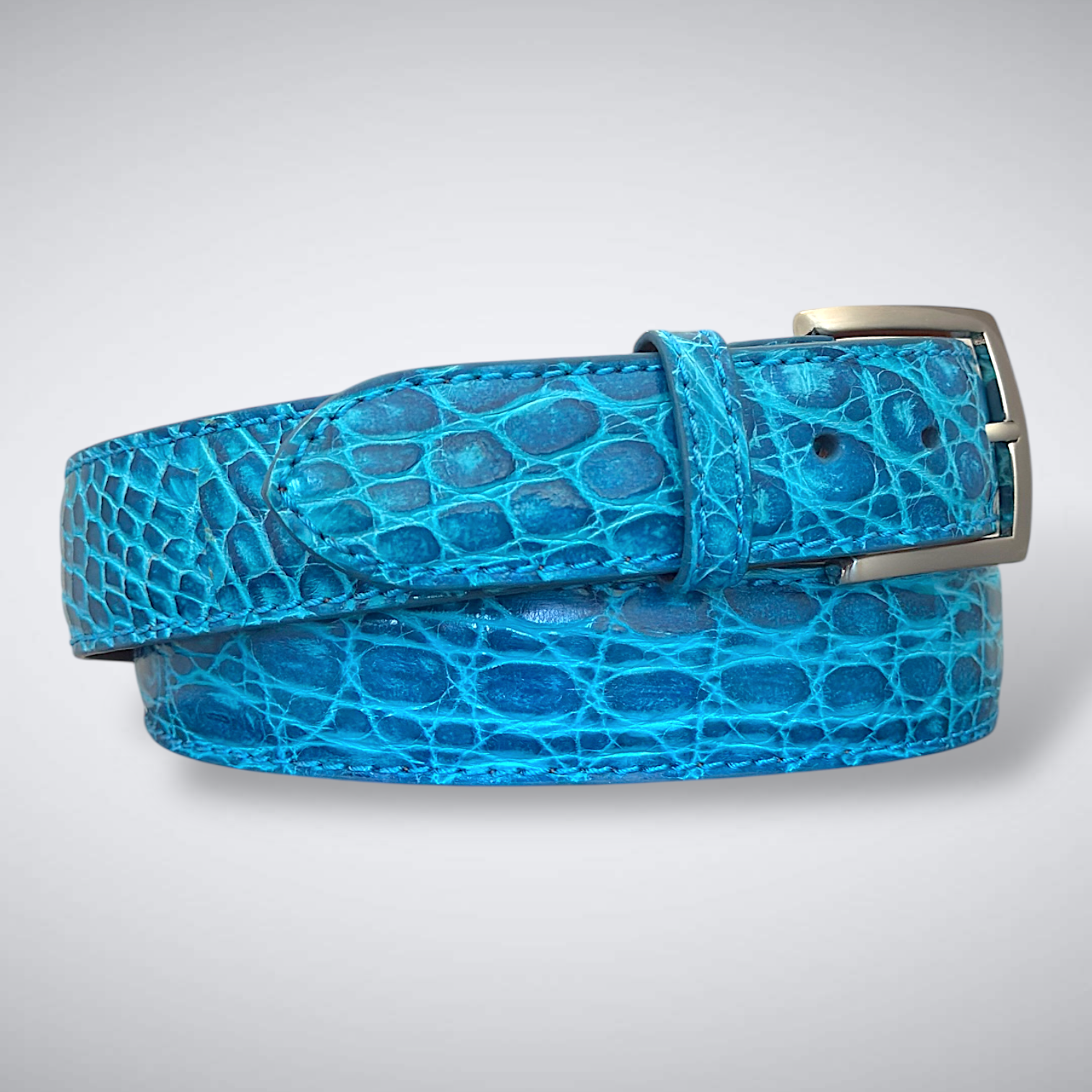 Biscayne Classic – Blue Crocodile Belt with Tonal Stitch