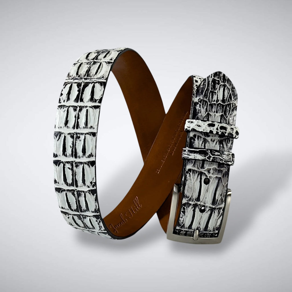 Crocodile Belt — White and Black | Saltwater