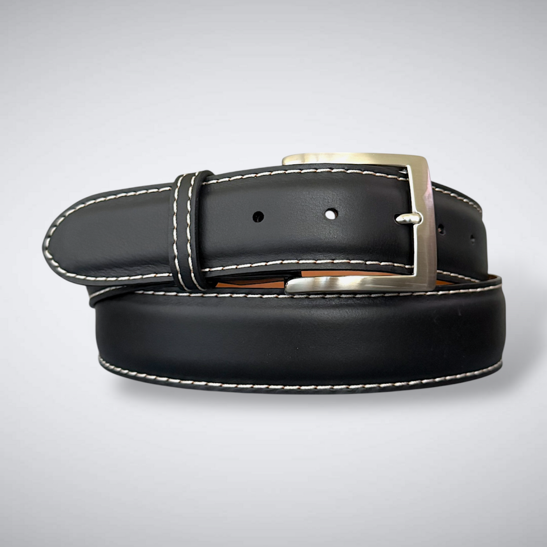 Italian Calf Belt – Nero Incontrastato (Black / White Stitch)