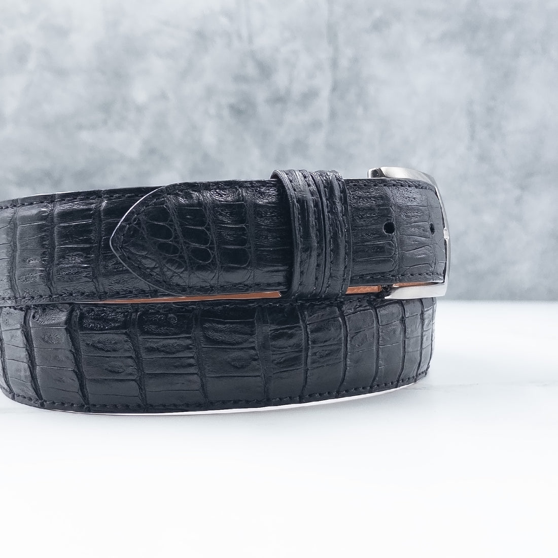 Ready To Ship Caiman Belt: Black With Matching Stitch And Edge (1.5&quot; Width)