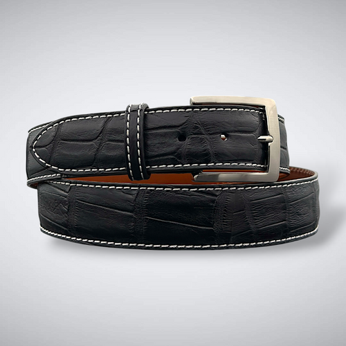 Caiman Belt — Black | Tail | White Stitch